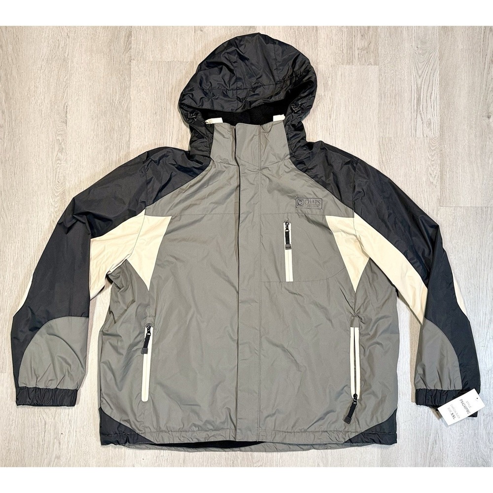 Chaps Waterproof Fleece Lined Jacket Men's 2XL Gray Black Full Zip PX4248PMC NWT
